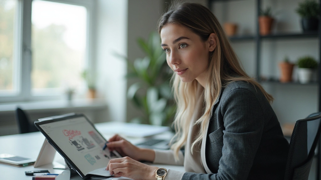 Веб-дизайнер создает макет сайта на графическом планшете в современном офисе